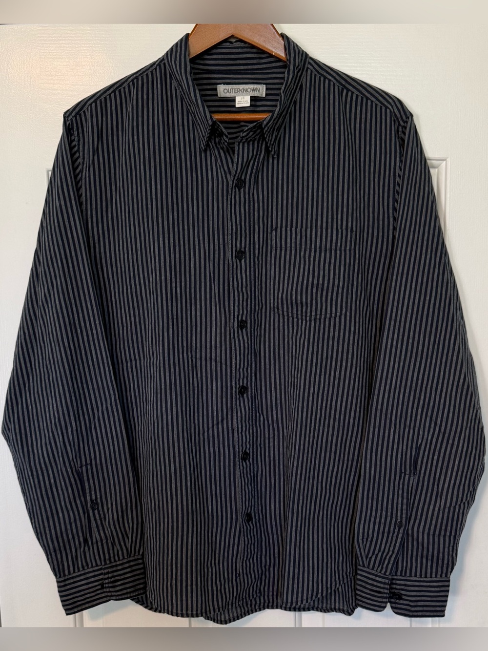 Outerknown Men’s Large Organic Cotton Striped Button Down Shirt Navy Gray